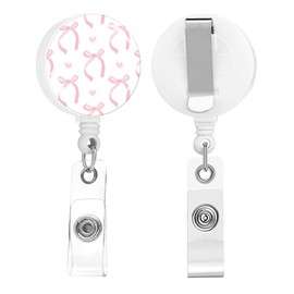 IAMRAVER 2 Pack Retractable Badge Holders Cute Badge Reel Badge Clip ID Card Holders for Student Office Worker Doctor Nurse Teacher(Cute Pink Bow tie)