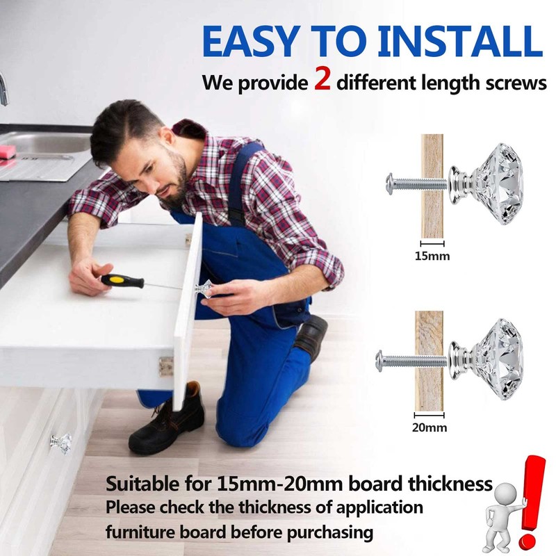JIIDAA 6 PCS Cabinet Knobs with 2 Sizes Screws, 30mm