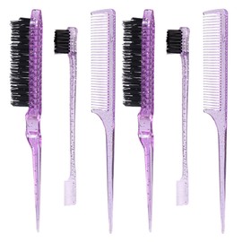 6PCS Edge Brush,Haircare,Purple Hair Brush,Edge Lift Brush,Combs,Hair Styling Tools for Women Baby Kids'Black Hair,Slick Back Hair Brush,Set Bristle Hair Brush,Edge Control Brush,Teasing Comb.