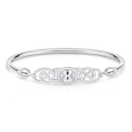 DTPsilver - Women's Bangle / Bracelets 925 Sterling Silver - Celtic Trinity Knot - Celtic Collection - Various Natural Gemstones Available, Sterling Silver, Cubic Zirconia