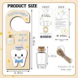 wuguimeii 3Pcs Tooth Fairy Door Hanger With Receipt Cards and Keepsake Bottle - Tooth Fairy Gifts 3D Holder Box - Keepsake Gifts for Lost Teeth Boy Girl Milk Teeth(Blue)