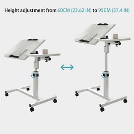 dainslef Overbed Table with Wheels, 23.6-37.4in Height Adjustable Over Bed Table Movable Rolling Bedside Table Standing Desk Bed Table Hospital with 0-90 Degrees Tilting Surface