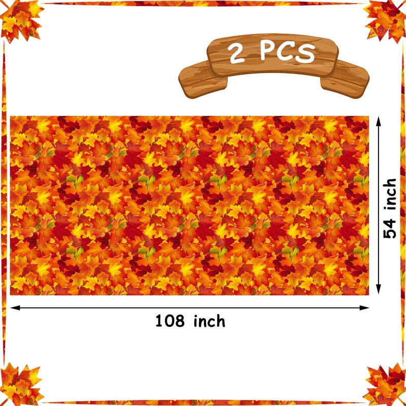 2 Pack Fall Tablecloth Maple Leaf Plastic Table Cover Autumn