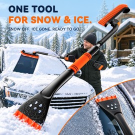 [2026 Upgraded 39" Extendable Snow Brush & Ice Scraper for Car, 360° Rotating Wide Brush Head, Detachable Snow Brush with Foam Grip for Windshield, SUV & Truck