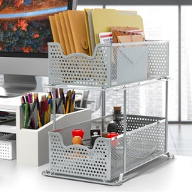 SIMPLE HOUSEWARE 2 Tier Sliding Cabinet Basket Organizer Drawer, Silver