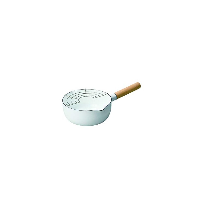 Pearl Metal Tempura Pot 18cm Enamel Single Handle Blanc Kitchen