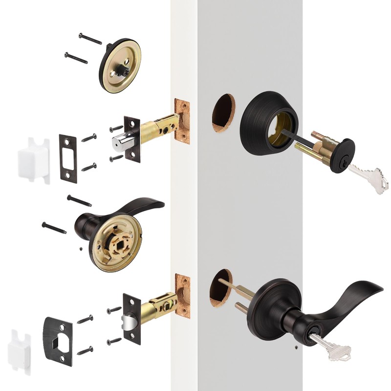 Probrico Oil Rubbed Bronze Entry Lever and Deabolt Set, Keyed
