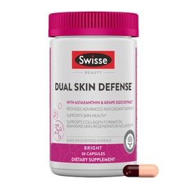Swisse Beauty Dual Skin Defense Supplement | Astaxanthin, Grape Seed Extract, and Vitamin C | Supports Collagen Formation, Skin Elasticity, Antioxidant Protection & Regeneration | 30 Capsules