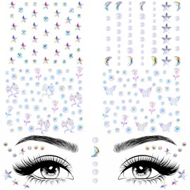 DC,CLISENCE 4 Sheets Star Face Gems Rhinestone for Women, Acrylic Moon Butterfly Crystal Face Jewelry, Waterproof Facial Body Makeup Stickers for Daily, Party, Festival - Colorful