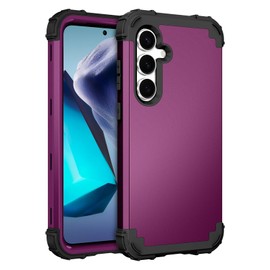 Phone Case for Samsung Galaxy S25 5G Hard Cover Shockproof Soft Silicone Bumper Hybrid Three Layer Heavy Duty Grip Rugged Protective Cell Accessories S 25 25S G5 SM-S931U 6.2 inch Dark Purple