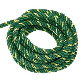 sourcing map Twisted Cord Trim, 16 Yard 5mm 3-Ply Twine Braided Rope Shiny Thread String for Craft Gift Bag Curtain Christmas Decor, Dark Green & Gold-15m