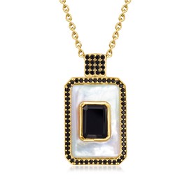 Ross-Simons Mother-Of-Pearl and Onyx Pendant Necklace With .70 ct. t.w. Black Spinel in 18kt Gold Over Sterling. 18 inches