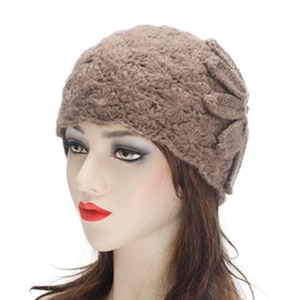 ZLYC Women's Winter Vintage Wool Knitted Beanie Bowler Hat, Plain khaki