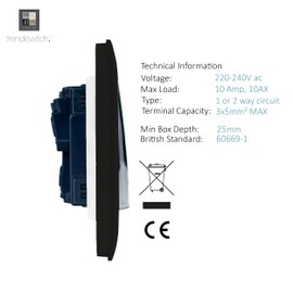 Trendi 1 Gang 3 Way Intermediate Artistic Modern Glossy 10 Amp Rocker Tactile Light Switch Black