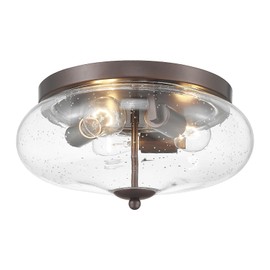Darkaway Large Ceiling Light Fixtures 3-Ight Flush Mount Indoor Outdoor Ceiling Light with Seeded Glass Shade for Hallway Kitchen Bedroom Porch Living Room Dining Room Bronze Finish