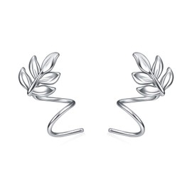 Leaf Crawler Earrings for Women 925 Sterling Silver Leaves Wrap Earrings Leaf Cuff Earrings Stud Ear Climber Ear Gifts for Women Teen