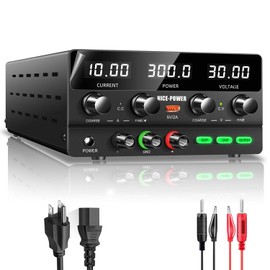 NICE-POWER DC Power Supply Variable 30V 10A, 300W Encoder Adjustable Switching Regulated High Precision 4-Digits LED Display 5V/2A USB Port Bench Lab Power Supplies with OCP OVP Output Button