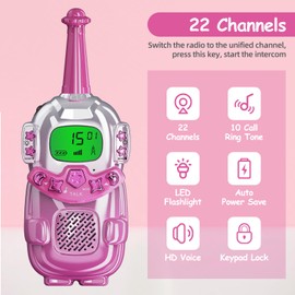 Mini Robot Kids Walkie Talkies 2 Pack,Walkie Talkies for Kids with Backlit LCD Flashlight,3-12 Year Boy Girl Gift,Birthday Christmas Toy Gift,3 KM Range for Camping, Hiking,Outdoor Play (Pink)