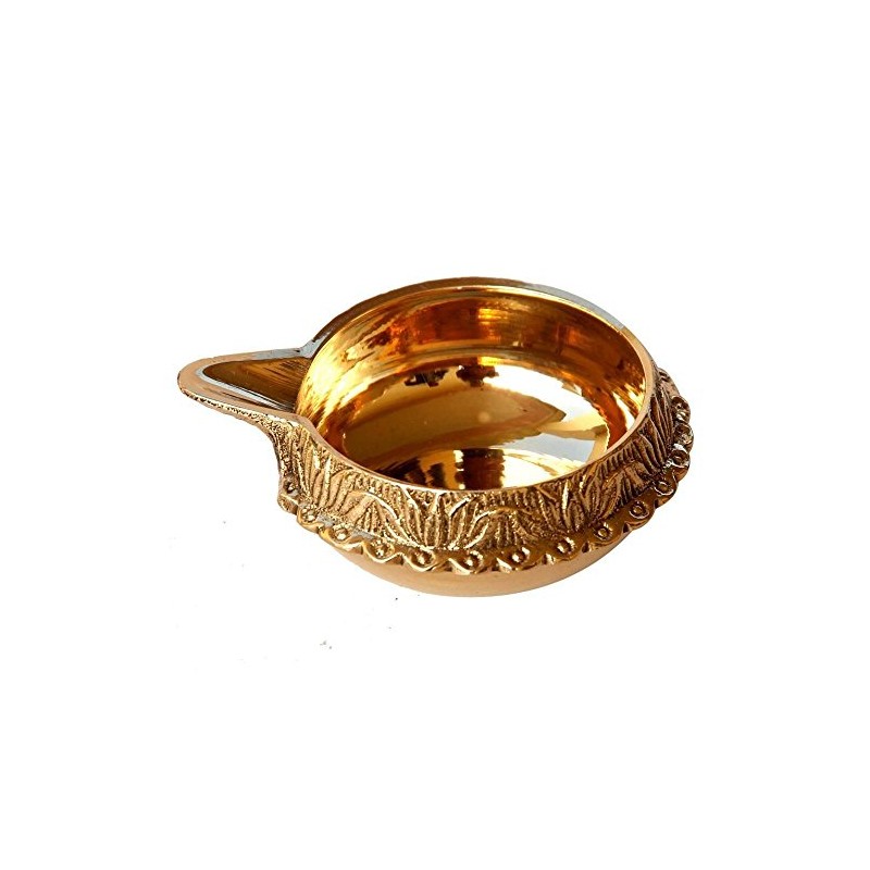 Skywalk Handmade Engraved Design Indian Puja Brass Oil Lamp -Kuber
