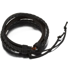 JewelryWe Leather Rope Brown & Black Unisex Surfe Wrap Bracelets Black