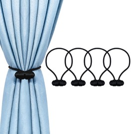 Tifanso Black Magnetic Curtain Tiebacks - 4pcs Curtain Tie Backs for Curtains, Decorative Curtain Ties Holdbacks for Drapes, Boho Drapery Tiebacks, No Drill Curtain Hooks for Bedroom, Farmhouse Decor