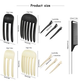 TTPSRY 11 Stück Volumen Clips Haare Den Haaransatz Nahtlose Haarklammern Friseur Kamm Set Abteilklammern Friseurbedarf für Fluffige Pony und Hohe Krone Frisur (Schwarz Beige)