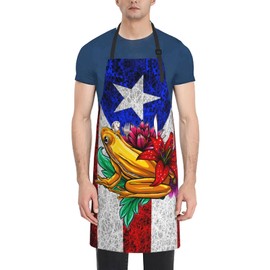 MANQINF Puerto Rico Flag Apron,Waterproof Women Men Aprons With 2 Pockets for Kitchen Cooking Baking Gardening