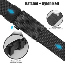 SinVin 2 Pack Mens Ratchet Belt, Casual Tactical Golf Nylon Web Belt with Automatic Slide Buckle (A-Black+B-Black, Lager(41”-45”))