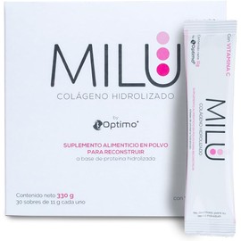 MILU | Colágeno Hidrolizado con Vitamina C | 30 Sobres individuales de 11g (1Caja) | Suplemento Alimenticio Sin Saborizantes - Sin Olor - Sin Azúcar | Péptidos de Colágeno Porcino | Apto para dietas Keto |