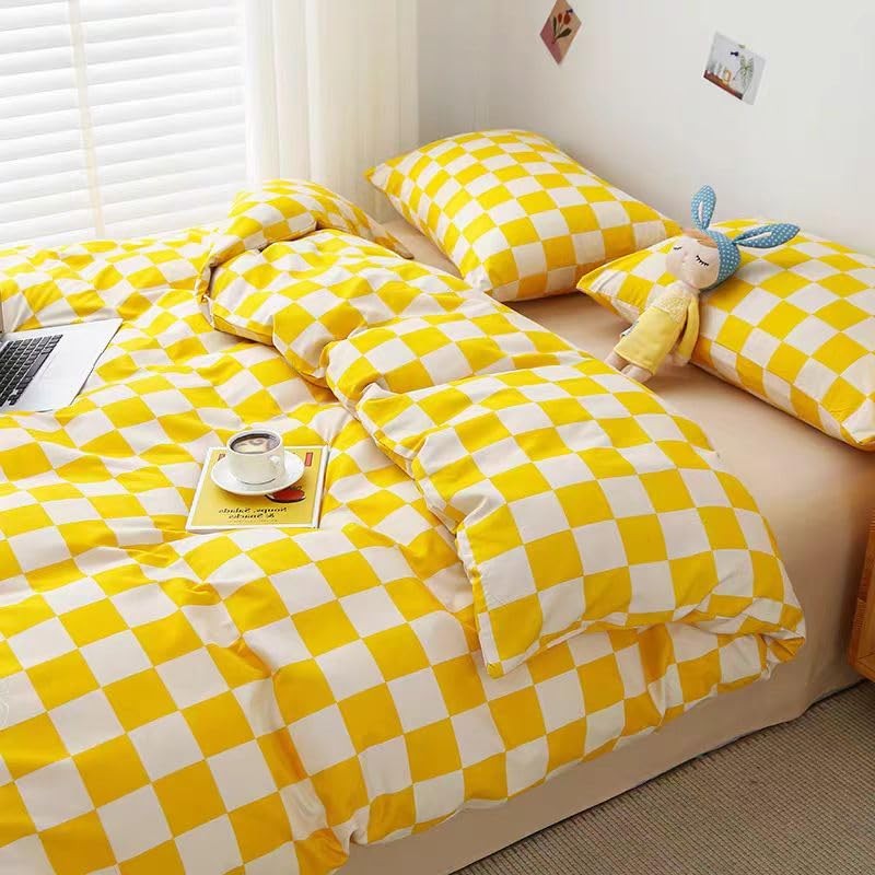 Lunoroey Duvet Cover Set Yellow Single Size Light Grey and