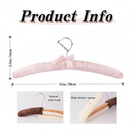 5 Pack Coat Hangers Satin Padded Hangers for Women Clothing, Anti Slip Sponge Fabric Clothing Hangers Coat Racks for Sweater, Coat, Suit, Dress (Light Pink)