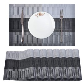 PROKITCHEN Placemats Set of 8,Washable Crossweave Black Woven Vinyl Non-Slip Insulation Elegant Placemat for Dining Table Mats