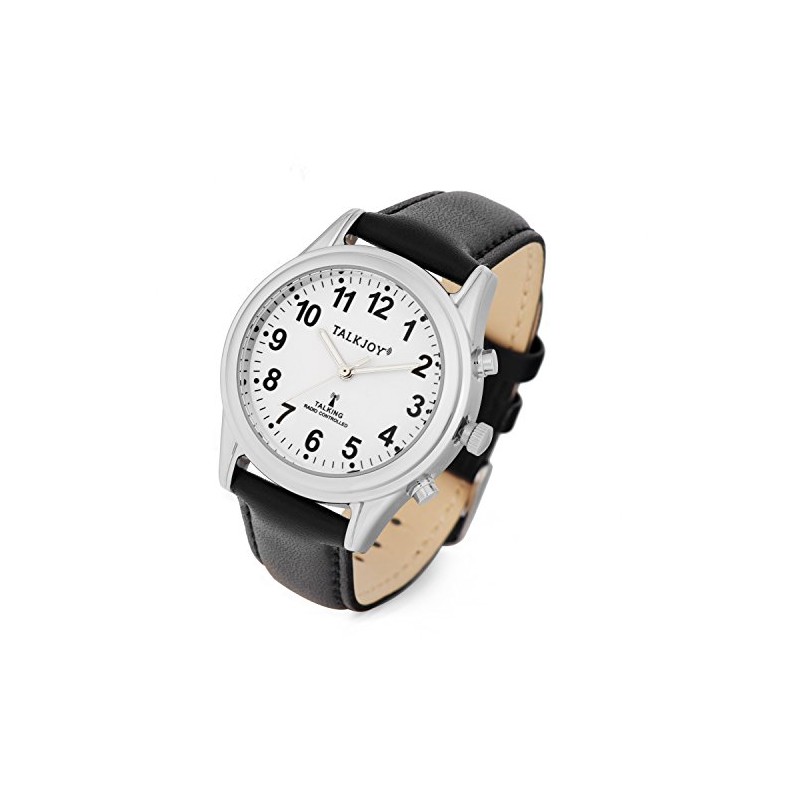 TalkJoy Men's Talking Watch Radio-Controlled Watch Leather Strap Silver Blind