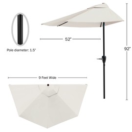 Half Umbrella Outdoor Patio Shade - 9 ft Patio Umbrella with Easy Crank - Small Canopy for Balcony, Table, or Deck by Pure Garden (Tan)