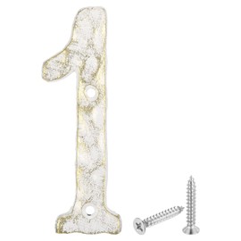 uxcell House Address Number, 5.5 Inch Cast Iron Vintage Wall Number 1 Outside Numbers for Home Street Office Mailbox Sign, White & Gold