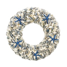 Galt International 23" Nautical Seashell Wreath, Navy Blue | Coastal Beach Floral Home Decor Indoor Outdoor Real Starfish Pearl Seashells