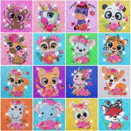 Estune 16 Pieces Diamond Painting Kit Diamond Art Kits 5d DIY Animals DIY Painting by Number Kits for Beginners Kids Wall Decoration, 6 x 6 Inch(Classic Style)
