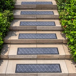 Hopeviva Outdoor Stair Treads Non-Slip Rubber 35" x 10" 6 Pack, Carpet Stair Treads with Rubber Backing for Garage, Patio, Wooden Marble Tile Metal Concrete Steps