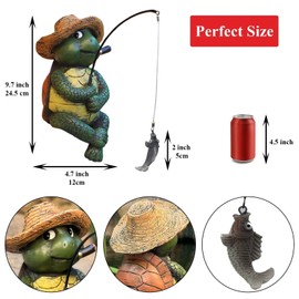JINITAIMEI Fishing Turtle Outdoor Statue Garden Decor, Garden Tortoises Decoration Figurine, 9.7" Turtle Statue Outdor Garden Decor, Fishing Guy for Waterfalls or Koi Pond Decor, Gifts for Women