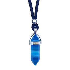 Männer und Frauen versilbert Pfeilspitze Natürliche Energie Stein und Zamak Anhänger - Healing Edelstein Schutz Amulett Halskette - Ideal zum Verschenken (Achat blau)