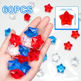 QEQEKAKA 60 PCS Vase Filler Acrylic Star Gems 4th of July Star Crystals Gems Decorations, for Memorial Day & Independence Day Decorations, Patriotic Party Red White and Blue Decorations