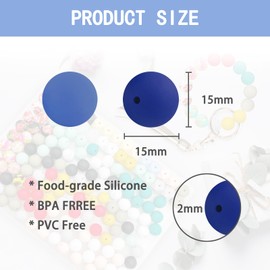 INTATIKOO - 60 abalorio de silicona de 15 mm para hacer llaveros, abalorio de silicona redondas suaves para pulseras de bricolaje, collares, cordones (azul)