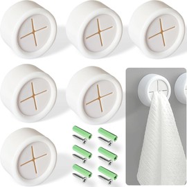 THSIREE 6pcs Push Hooks for Towel, Self-Adhesive Kitchen Towel Holder, Round Wall & Door Mounted Towel Hooks for Kitchen Cabinet Bathroom Home for Hanging Dish Rag Rack Hooks (White)