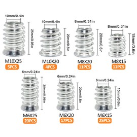 Screw-in Nut Threaded Insert Wood Screw-In Sleeves M6 M8 M10 Threaded Bushing Ramp Sleeve Hex Nuts Assortment Made of Galvanised Steel for Wooden Furniture (Pack of 93)