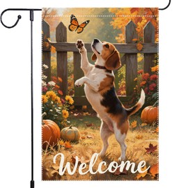 Welcome Fall Garden Flag 12x18 Inch Beagle Garden Flags Double Sided Vertical Outside Patio Burlap Autumn Pumpkin Small Beagle Hound Decor Villa Yard Lawn Thanksgiving Decoration