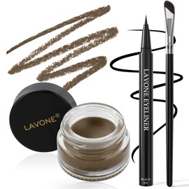 LAVONE Eyeliner Set - Waterproof Makeup Kit with Liquid eyeliner Pencil, Gel Eyeliner & Angled Eye liner Brush, Waterproof, Smudge Resistant, Long Lasting Formula - Ash Brown
