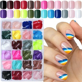 AddFavor Press on Nails Short Square, 576pcs Short Press on Nail Square Fake Nails Glossy Colored Acrylic False Nails Kit for Women and Girls