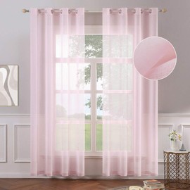 MIULEE 2 Panels Baby Pink Semi Sheer Window Curtains Elegant Grommet Top Window Voile Panels/Drapes/Treatment Linen Textured Panels for Bedroom Living Room (54X84 Inches)