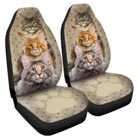 Gearider Car Front Seat Covers Full Set of 2, American Bobtail Cat Paw Print Stretchy Waterproof Automotive Interior Accessories Universal Fit Most Vehicles