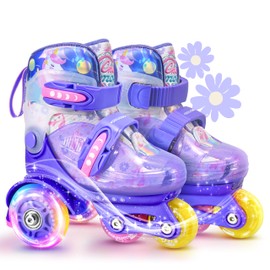 Unicorn Toddler Roller Skates, 4 Adjustable Sizes, Fun Light-Up Wheels, Safety Three-Point Type, Breathable Upper, Beginner Roller Skates for Kids, Boys & Girls (Lavender Dream, XS-Small(8C-10.5C US))